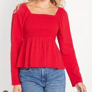 Old Navy Red Smocked Crepe Top